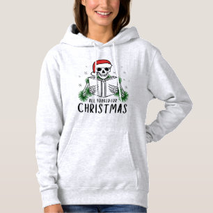 Lustiges Buchliebhaber-Weihnachtsskelett beim Lese Hoodie