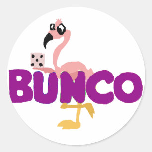 Lustiges Bunco Würfel-Spiel und rosa Flamingo Runder Aufkleber
