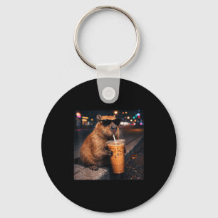 Lustiges Capybara, das Kaffeegetränk trinkt, Liebh Schlüsselanhänger