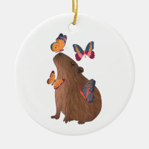 Lustiges Capybara mit Schmetterling – Süßes Nageti Keramik Ornament