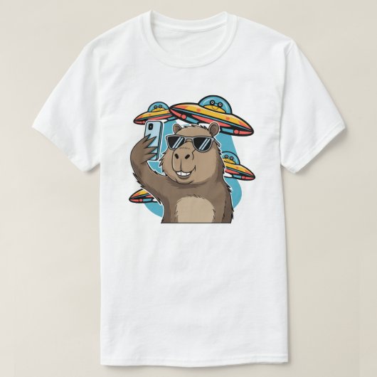 Lustiges Capybara-Selfie mit UFO-Alien-Raumschiff- T-Shirt (Design vorne)