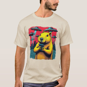 Lustiges Capybara-Selfie mit UFOs T-Shirt - Seltsa