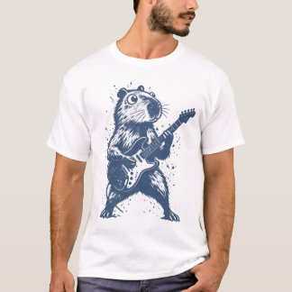 Lustiges Capybara spielt Gitarre Musikliebhaber De T-Shirt