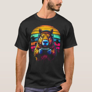 Lustiges Capybara-T-Shirt Gamepad Kopfhörer Videos T-Shirt