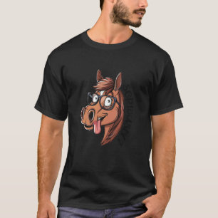 Lustiges Cartoon-Pferd mit Brille Ernsthaft T-Shirt