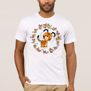 Lustiges Cartoon-Tiger-Mandala (blaue Umrandung) T T-Shirt
