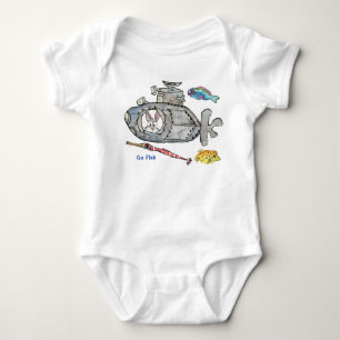 Lustiges Cartoon-Unterseeboot fischt Baby Strampler