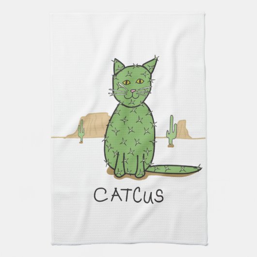 Lustiges "Catcus" Kaktus-Zeichnen Geschirrtuch (Vertikal)