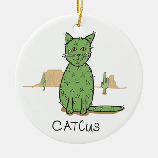 Lustiges "Catcus" Kaktus-Zeichnen Keramikornament (Vorne)