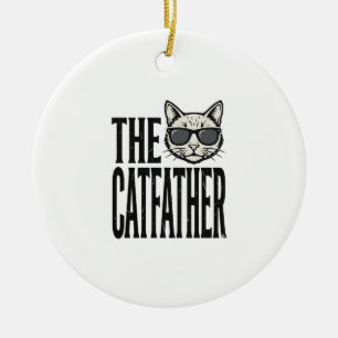 Lustiges Catfather Vintage-Katz Zitat Grafik-Shirt Keramik Ornament
