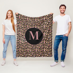 Lustiges Chic Rosa Schwarz Gold Cheetah/Leopard Mo Fleecedecke