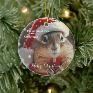 Lustiges Chipmunk-Nuss-Frohe-Weihnachten-Foto Keramik Ornament