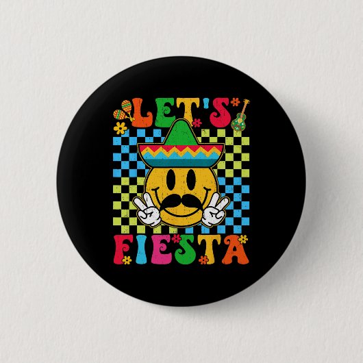 Lustiges Cinco De Mayo Kariertes Lasst uns Fiesta Button (Vorderseite)