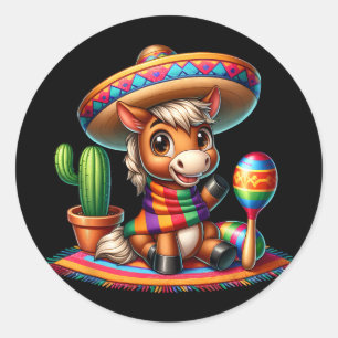 Lustiges Cinco De Mayo Pferdefreunde Pferde Reiter Runder Aufkleber