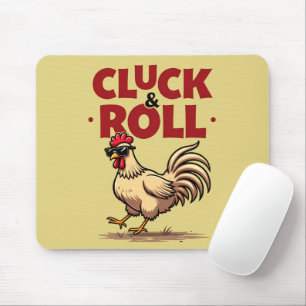 Lustiges "Cluck & Roll" Cooles Hahn Cartoon-Design Mousepad