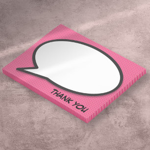 Lustiges Comic-Sprechblasen-Thank You in Rosa Post-it Klebezettel