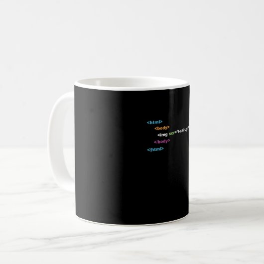 Lustiges Computerprogramm-Code HTML Kaffeetasse (Vorderseite Links)