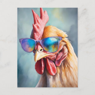 Lustiges Cooles Huhn Mit Sonnenbrille Aquarell Postkarte