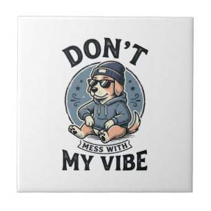Lustiges Cooles Hund-Vibes-Vintage-Vector-T-Shirt- Fliese