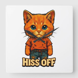 Lustiges Cooles Katz Zitat T-Shirt Quadratische Wanduhr