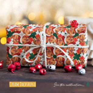 Lustiges Creme-Dachshund-Weihnachtsmuster Geschenkpapier