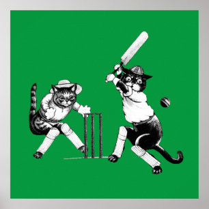 Lustiges cricketing Katzenplakat Poster
