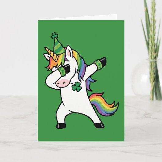 Lustiges Dabbing Regenbogen Einhorn St. Patrick's Karte (Vorderseite)