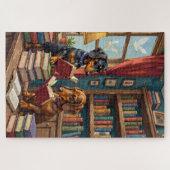 Lustiges Dachshund-Buchladen-Lesender-Hundefan-Kun Puzzle (Horizontal)