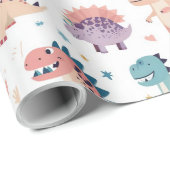 Lustiges Design farbenfrohes Dinosaurier-Muster Geschenkpapier (Rolleneckpunkt)