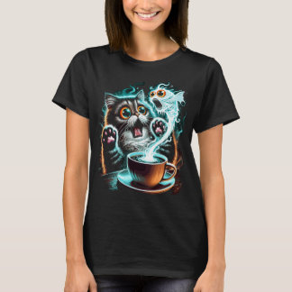 Lustiges Design mit ängstlicher Katze und Geistfis T-Shirt