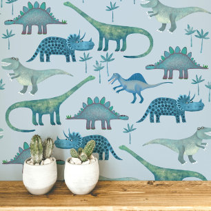 Lustiges Dinosaurier-Muster Blau Tapete
