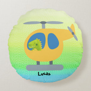 lustiges Dinosaurier-Party mit Gelbhubschrauber Rundes Kissen