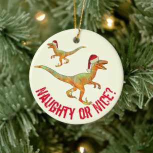 Lustiges Dinosaurier Raptor Weihnachtsmann Zitat Keramik Ornament