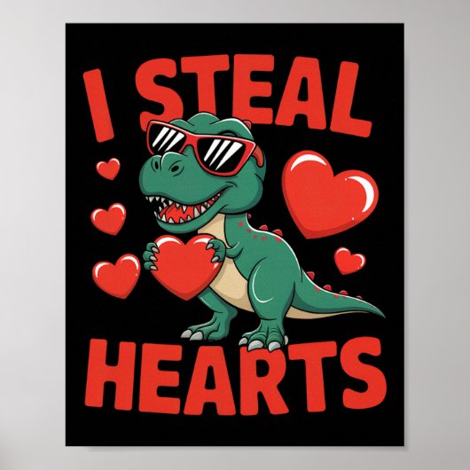 Lustiges Dinosaurier Valentinsdesign mit Herzen Poster (Vorne)