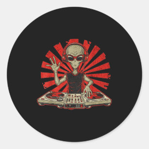 Lustiges Dj Grafik T-Shirt Musikliebhaber Alien Dj Runder Aufkleber