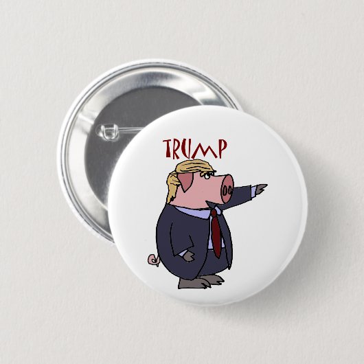 Lustiges Donald- Trumpschwein-politischer Cartoon Button (Vorne & Hinten)