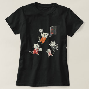 Lustiges Doodle-Katzen spielen Basketball T-Shirt