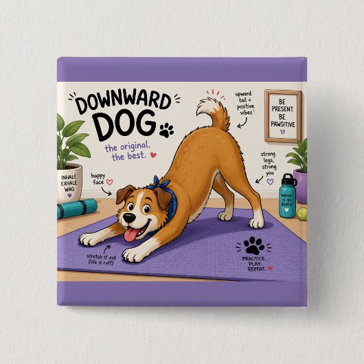 Lustiges Downward Dog Design Button (Vorderseite)