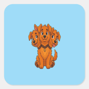 Lustiges Dreikopf-Cartoon-Hund-Grafik-T-Shirt für  Quadratischer Aufkleber