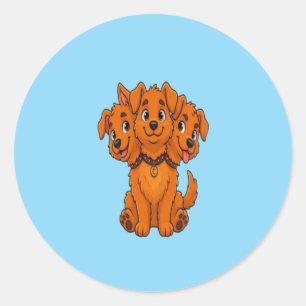 Lustiges Dreikopf-Cartoon-Hund-Grafik-T-Shirt für Runder Aufkleber