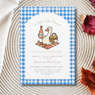 Lustiges Dummes Gans-Picknick Blau Gingham-Baby-Pa Einladung
