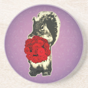 Lustiges Eichhörnchen der Valentinstag-Rose Getränkeuntersetzer