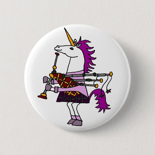 Lustiges Einhorn, das Dudelsack-Kunst spielt Button (Vorderseite)
