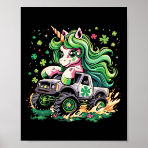 Lustiges Einhorn fährt Monstertruck Irischer St. P Poster