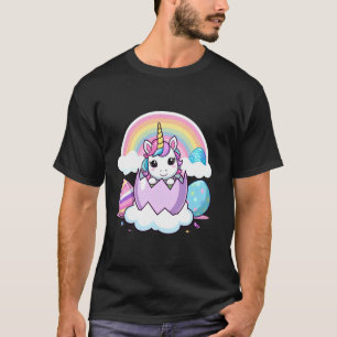 Lustiges Einhorn Frohen Ostertag Hase Regenbogen E T-Shirt
