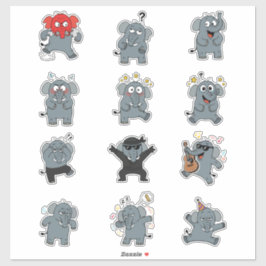 Lustiges Elefanten-Sticker-Pack — Dicke Cartoon-Fi Aufkleber