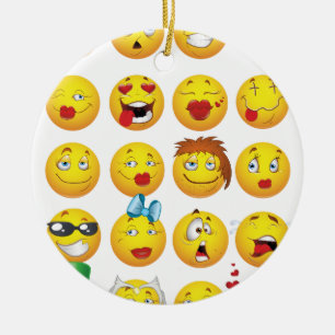 Lustiges Emoji stellt cooles fantastisches Lächel Keramikornament
