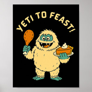 Lustiges Erntedankfest Bigfoot Truthahn und Kürbis Poster