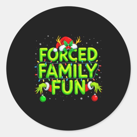 Lustiges Erzwungenes Familien-Spaß-Weihnachts-Feie Runder Aufkleber (Vorderseite)