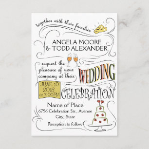 Lustiges, farbenfrohes Hochzeitseinladungsdesign Einladung